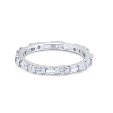 Art Deco Baguette Simulated Cubic Zirconia Wedding Ring 925 Sterling Silver